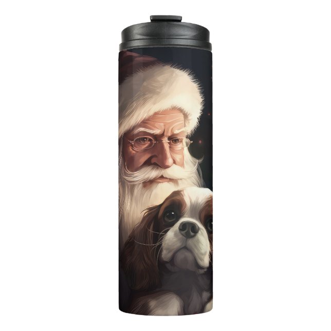 Cavalier King With Santa Claus Festive Christmas Thermal Tumbler (Front)