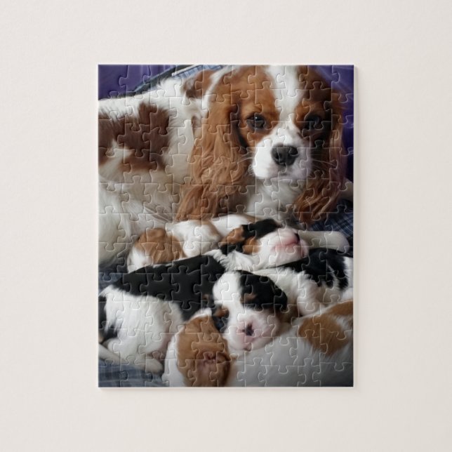 Cavalier Mom and Babies Jigsaw Puzzle (Vertical)