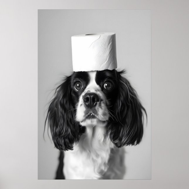 Cavalier Spaniel Bathroom Print, Funny Dog Toilet Poster (Front)