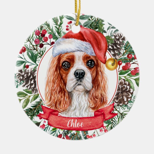Cavalier Spaniel Custom Name Christmas Ornament (Front)