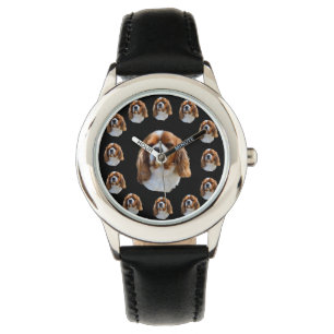 Cavalier Spaniel Dog Face Pattern, Kids Leather Watch