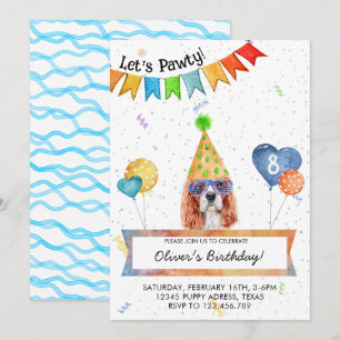 Cavalier Spaniel Lets Pawty Dog Birthday Party Invitation