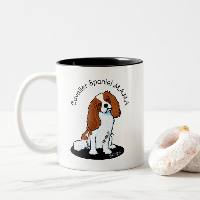 Cavalier Spaniel Mom Two-Tone Coffee Mug (With Donut)