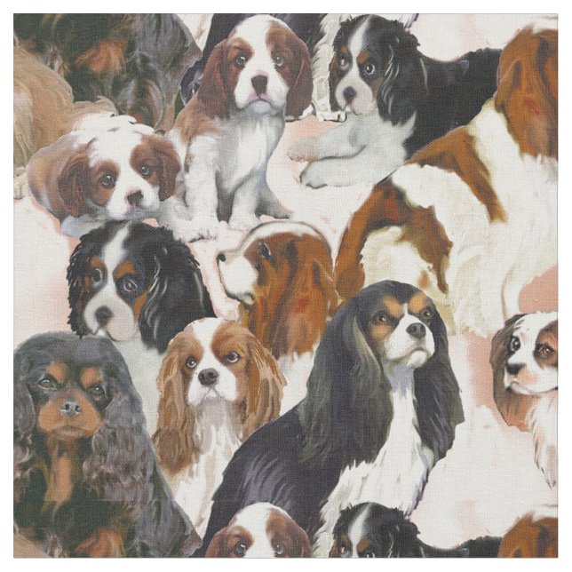 Cavalier Spaniel Mural Collage fabric (Close Up)