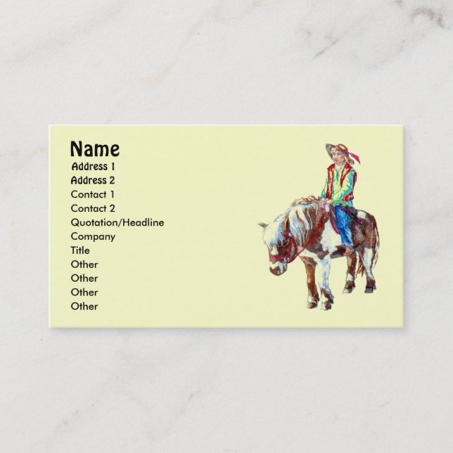 Cavalier sur un carte de visite de poney (Devant)