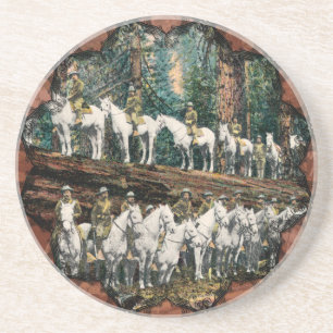 Cavalry Troop on Redwood Tree Vintage Coaster