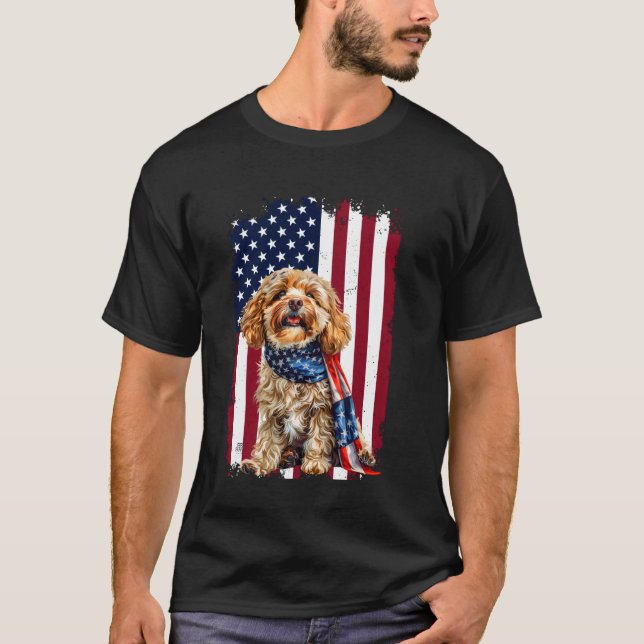 Cavapoo American Flag 4th Of July Cavapoo Dog Love T-Shirt (Front)