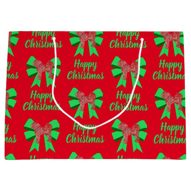Cavapoo Christmas Dog & Green Bow Large Gift Bag (Front)