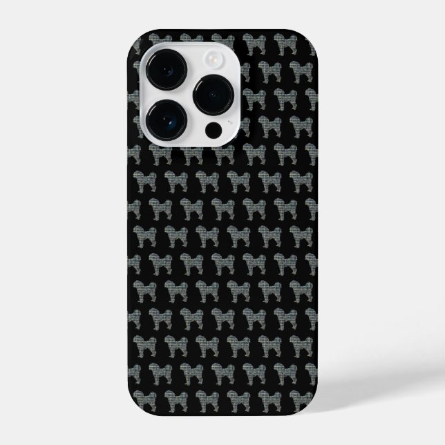 Cavapoo Cute Dog Silhouette Grid Black iPhone Case (Back)