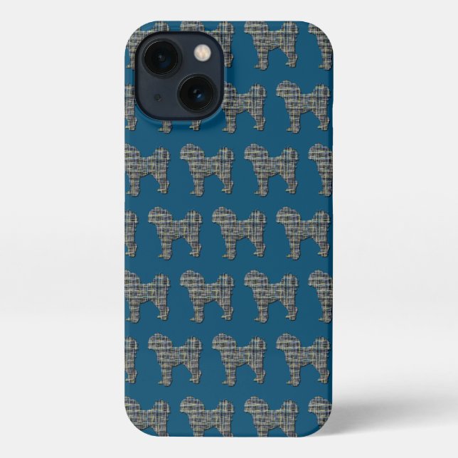 Cavapoo Cute Dog Silhouette Grid Blue iPhone Case (Back)