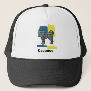 Cavapoo Cute Dog Silhouette Tricolour Grid Trucker Hat