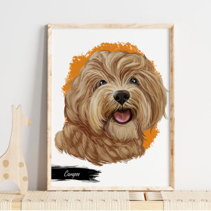Cavapoo Dog Portrait   Custom Pet Portrait Print