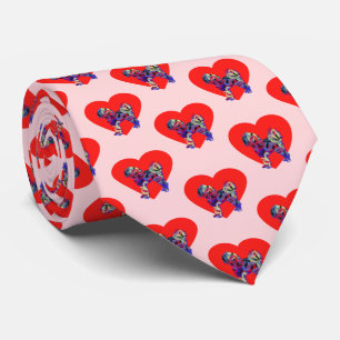 Cavapoo Dog Red Valentine’s Day Heart Pink Neck Tie