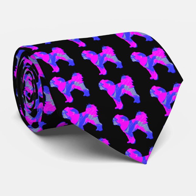 Cavapoo Dog Silhouette Pink& Blue Black Neck Tie (Rolled)