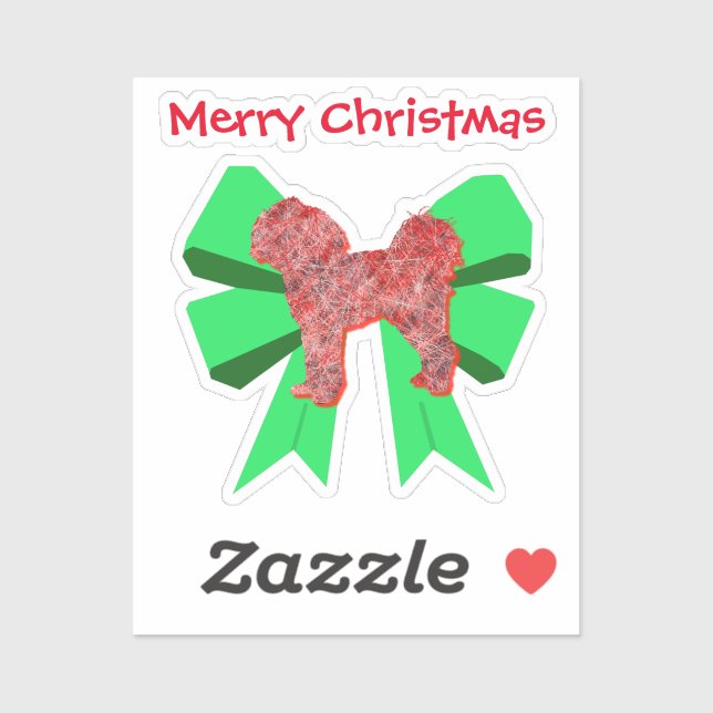 Cavapoo Dog Silhouette Red  & Green Bow Christmas (Sheet)
