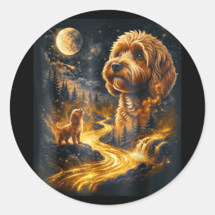 Cavapoo howling to the moon retro animal vintage classic round sticker