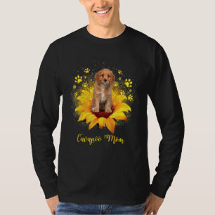 Cavapoo Mom Sunflower With Dog Paw Mothers Day T-Shirt