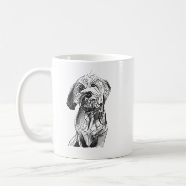 Cavapoo Mug – Charcoal Hand Drawn Dog Coffee Mug (Left)