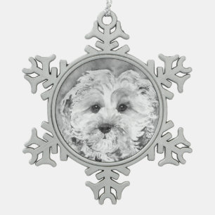 Cavapoo puppy " Ollie". Snowflake Pewter Christmas Ornament