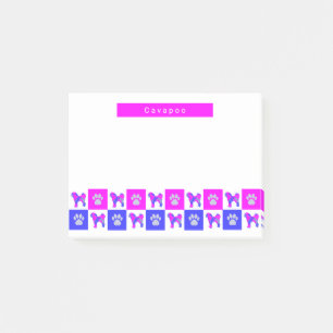 Cavapoo Silhouette Dog & Paw Hot Pink & Blue Post-it Notes
