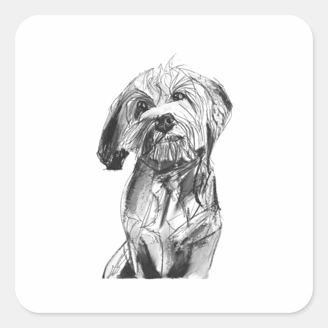 Cavapoo Sticker, Dog Lover Illustration Square Sticker (Front)