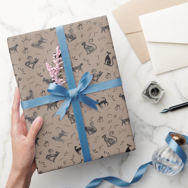 Cave Art Cats on Light Brown Wrapping Paper (Gifting)