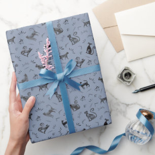 Cave Art Cats on Light Gray Blue Wrapping Paper
