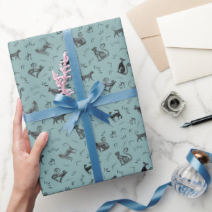 Cave Art Cats on Light Gray Cyan Wrapping Paper