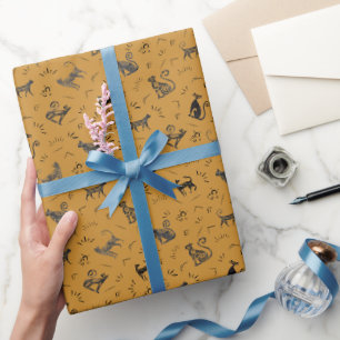 Cave Art Cats on Orange Wrapping Paper