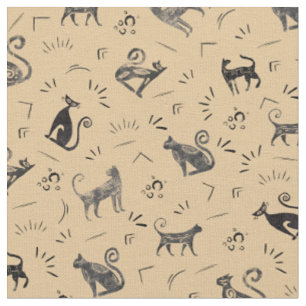 Cave Art Cats on Pale Orange Fabric