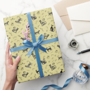 Cave Art Cats on Yellow Wrapping Paper