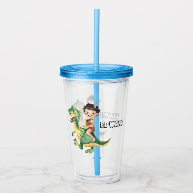 Cave Boy Dino Rider Acrylic Tumbler (Front)