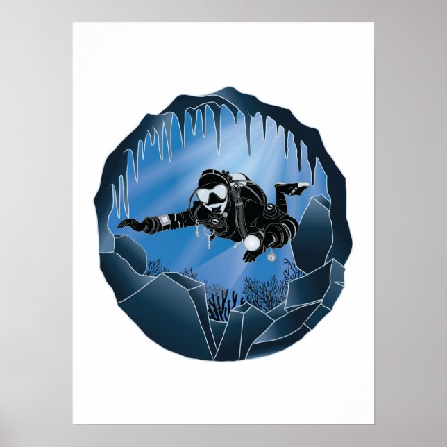 Cave Diving - Underwater Scuba Diver Poster (Front)