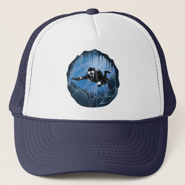 Cave Diving - Underwater Scuba Diver Trucker Hat (Front)