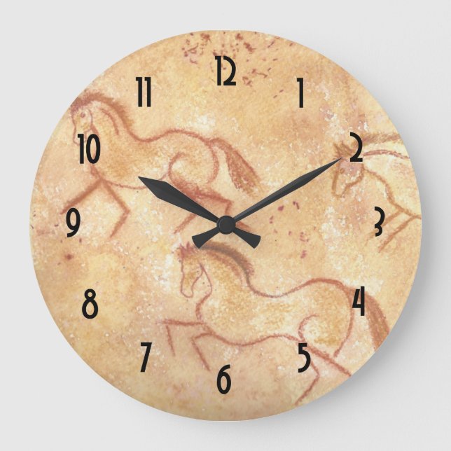 Cave Drawing Painting of Horses Large Clock (Front)