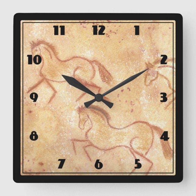 Cave Drawing Painting of Horses Square Wall Clock (Front)