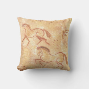 Cave Drawing Painting of Horses Throw Pillow