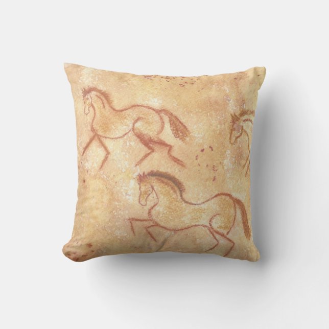Cave Drawing Painting of Horses Throw Pillow (Front)