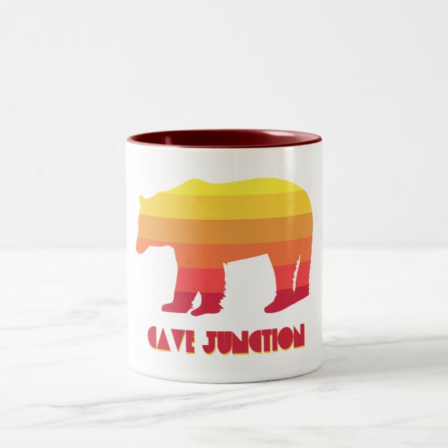 Cave Junction Oregon Rainbow Bear Two-Tone Coffee Mug (Center)