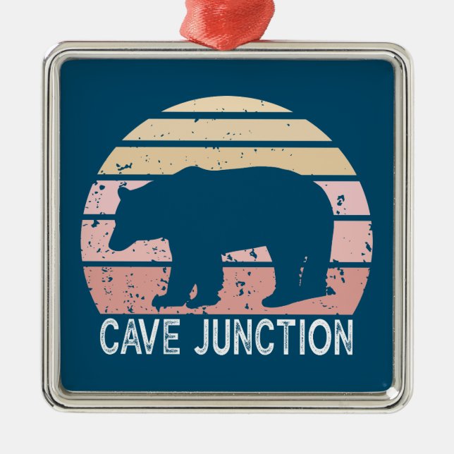 Cave Junction Oregon Retro Bear Metal Ornament (Front)