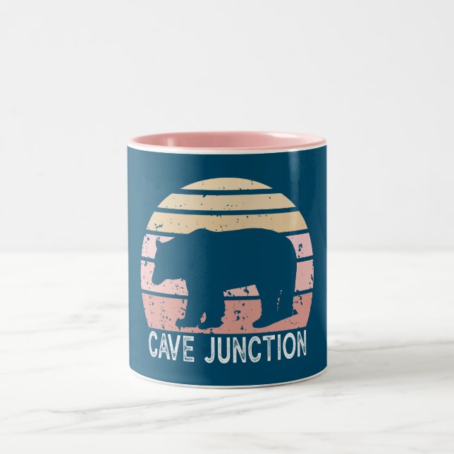 Cave Junction Oregon Retro Bear Two-Tone Coffee Mug (Center)