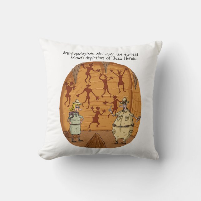Cave Man Jazz Hands Throw Pillow (Front)