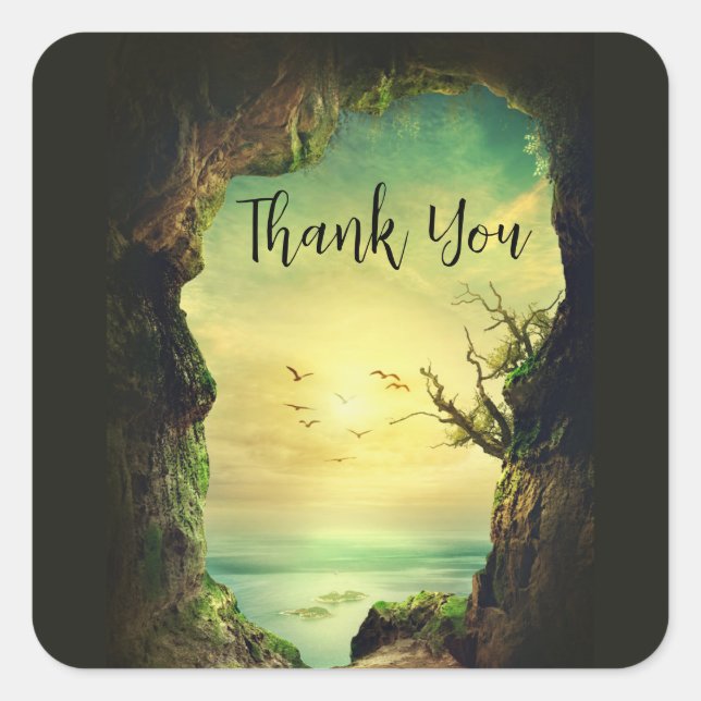 Cave overlooking the Sea Scenic Photo Thank You Square Sticker (Front)