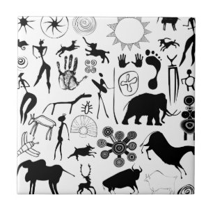 cave paintings - primitive art tile
