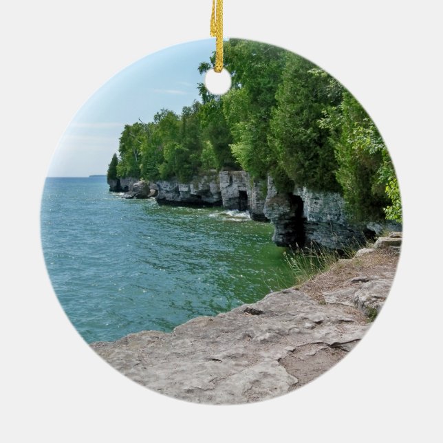 Cave Point Park Shoreline Ceramic Ornament (Back)