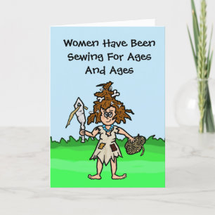 Cave Woman Seamstress Greeting Card Customize It!
