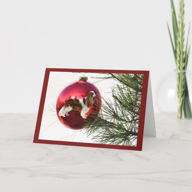 Cavelier King Charles Spaniel ChristmasCard Ball Holiday Card (Front)