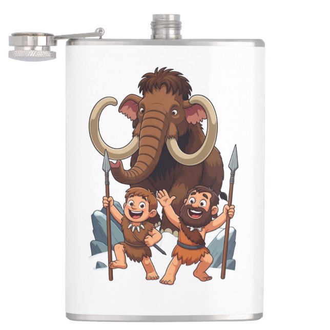 Caveman Dad and Son Mammoth Hunt Hip Flask (Opened)