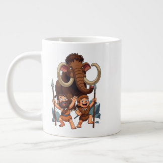Caveman Dad and Son Mammoth Hunt Large Coffee Mug