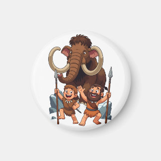 Caveman Dad and Son Mammoth Hunt Magnet